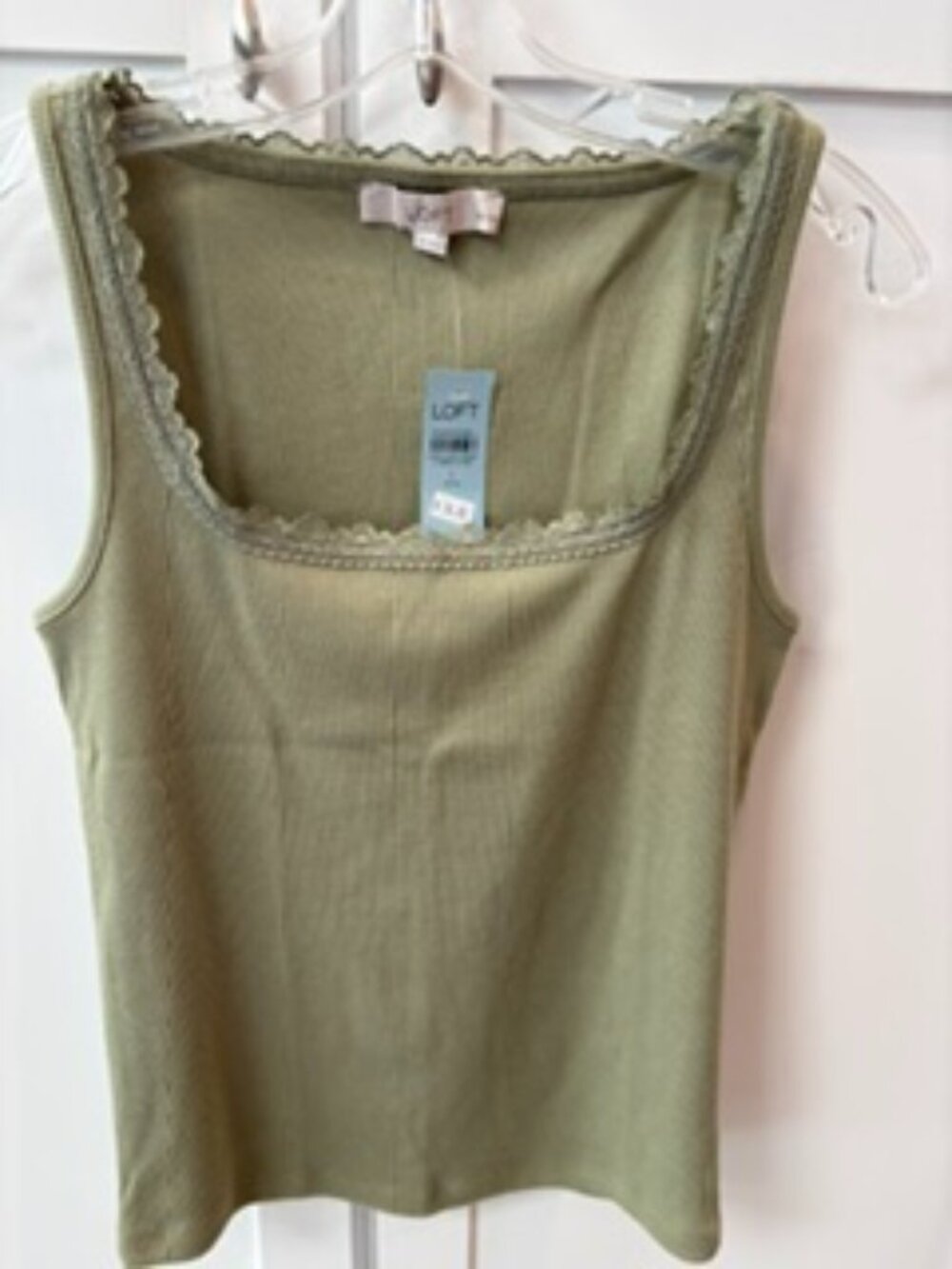 LOFT lace trim ribbed tank top Petite L NWT